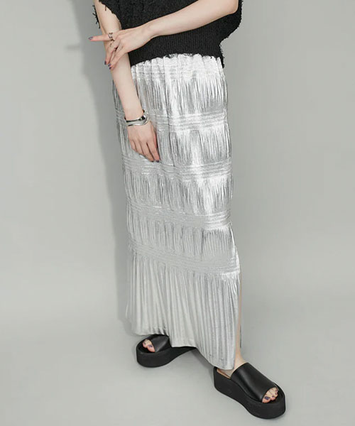 【ADAM ET ROPE'】【WEB限定】ボーダープリーツスカート