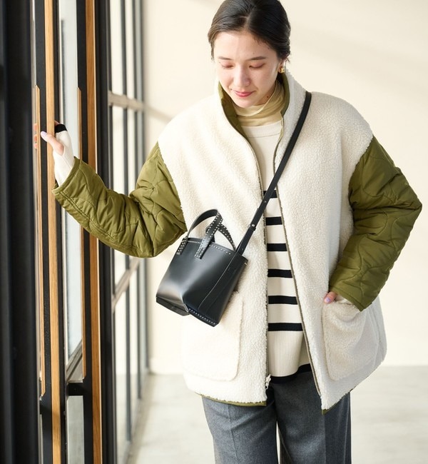 【green label relaxing/グリーンレーベルリラクシング】【WEB限定】キルティング ボア リバーシブル ブルゾン -撥水・ウォッシャブル-