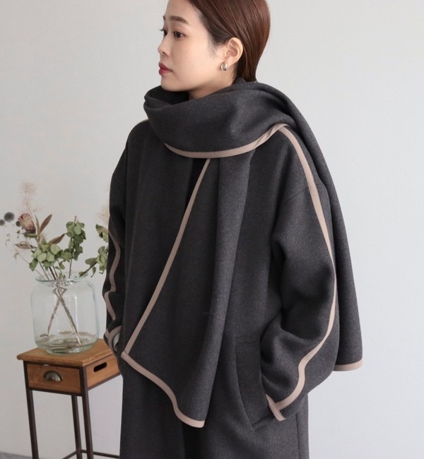【FREDY&GLOSTER/フレディアンドグロスター】ストール付きノーカラーコート